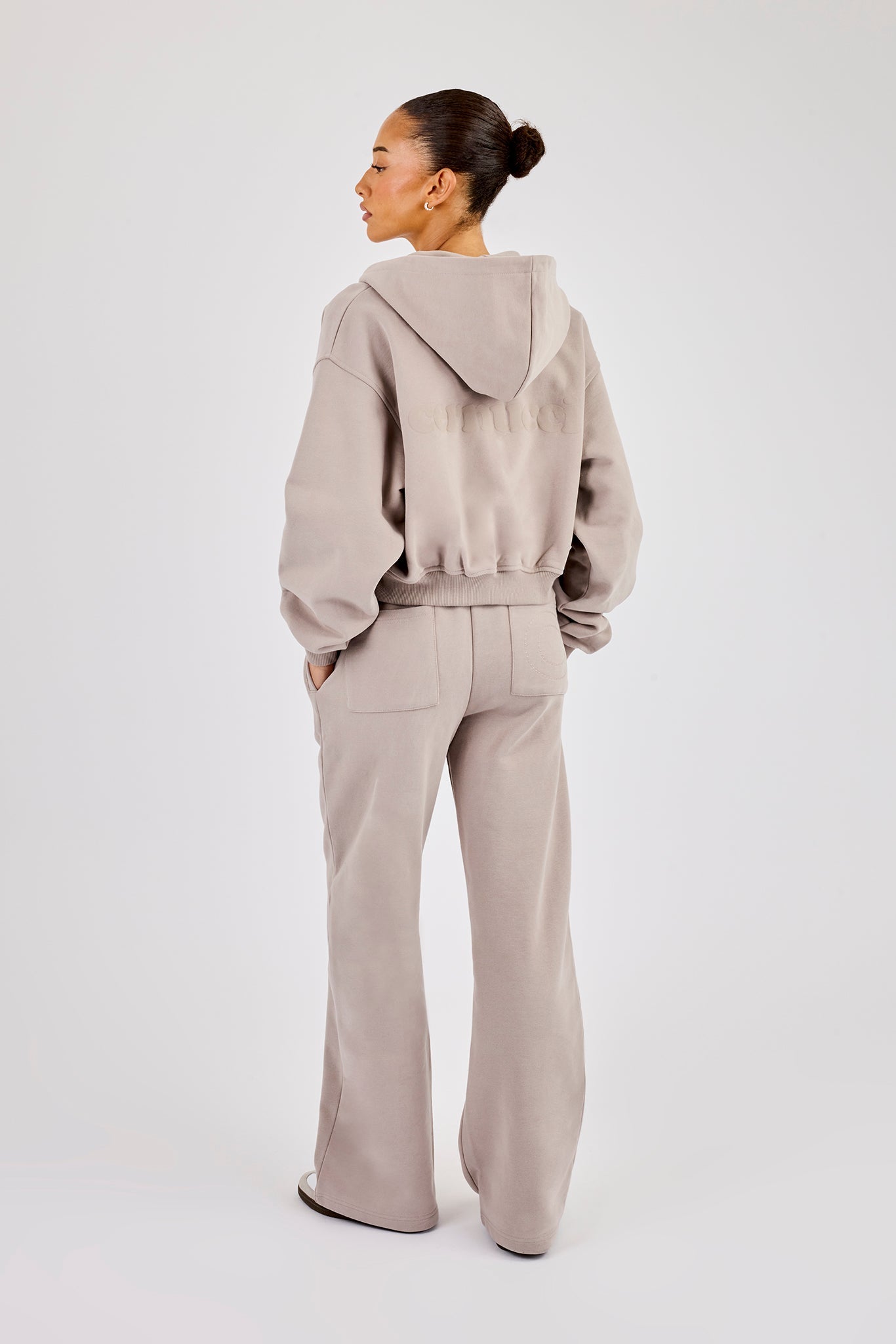 Cernucci Cropped Zip Through Hoodie & Wide Leg Jogger - Stone